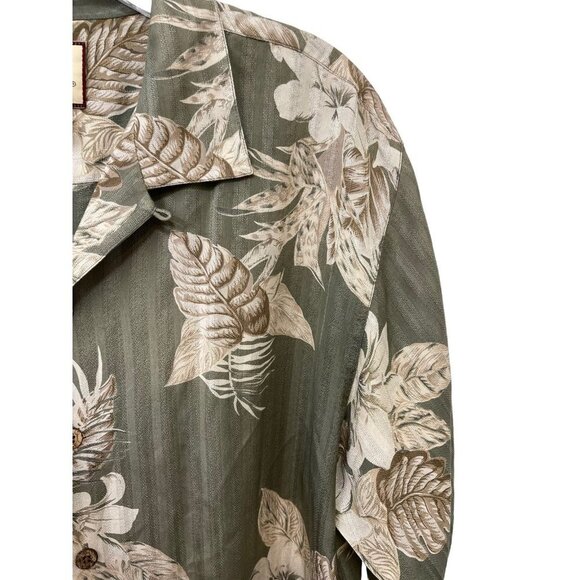 Tommy Bahama Mens Olive And Tan Floral Hawaiian Camp Village Shirt Sz L - Picture 3 of 8